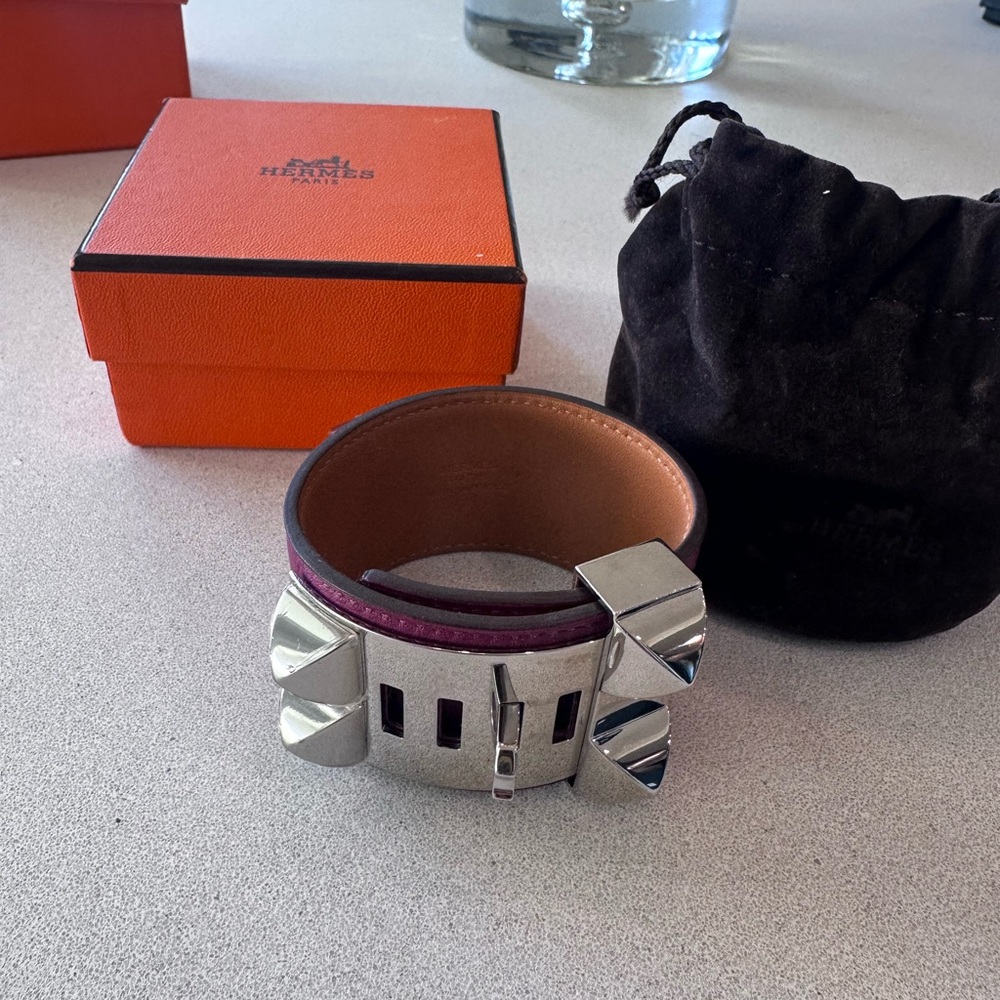 Authentic Hermes purple CDC Leather Bracelet with Silver Clasp